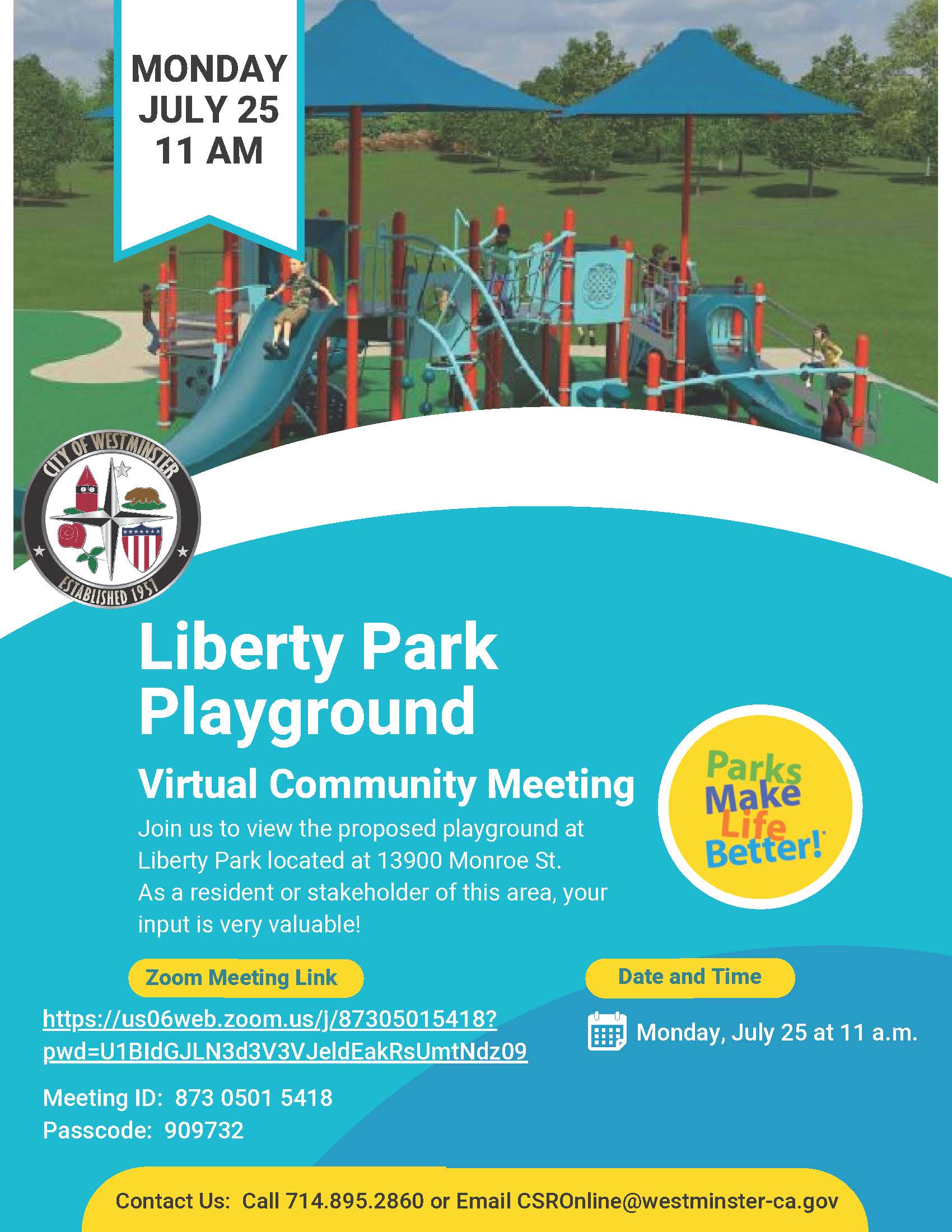 Liberty Park Playground Community Outreach Flyer